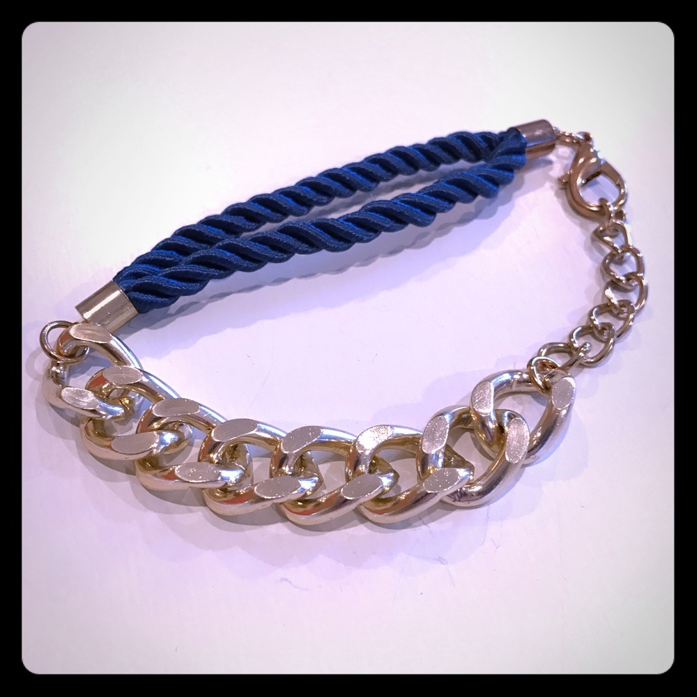 Mixed Media - Navy Blue Rope & Gold Link Bracelet